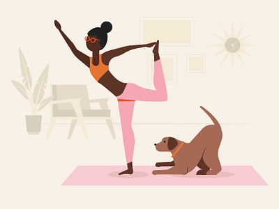 yoga at home dog doggy exercise living room midcentury plant stretch stretching workout yoga yogi