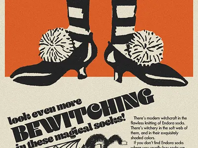 Drawlloween Witch advertisement bewitched black cat drawlloween halloween socks spider web vintage wicked witch witchcraft witchy