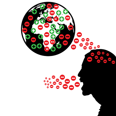 Brain captures negativity, speak and spread negativity awareness graphicdesign media message post reality social network thought bubble
