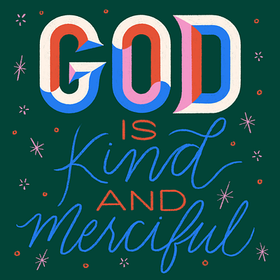 Joel 2:13 3d green hand lettering kind lettering merciful