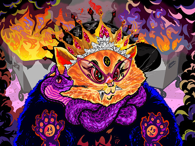 🔥😾👑💉 Nurse Sis 👯🐍 🐾🔥 bin cat character character design characterdesign colorful crown fire illustration illustrator nurse nurse sis paws sis smoke snake