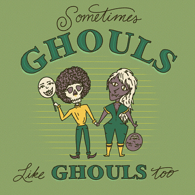 ghouls like ghouls too gay gaypride ghouls halftones halloween hand lettering illustrated type illustration lesbian lettering lgbtq monsters october skeleton skull spooktober spooky typography vampire vintage