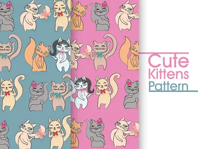 Cute Kittens Pattern beautiful beautiful design cats cute cute animal design digital illustration digitalart illustration kittens pattern pattern art pattern design print print design prints