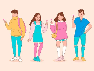 People doing finger heart / k-pop adobe illustrator character design characters design flat flat design flat illustration illustration people vector