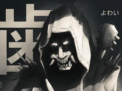 iPadtober 2020 / 08 / Teeth dark dither guitar halftone hoody illustration inktober inktober2020 ipad ipadtober japanese kanji manga mask mwstandsfor oni oversizedhoody photoshop procreate sketch