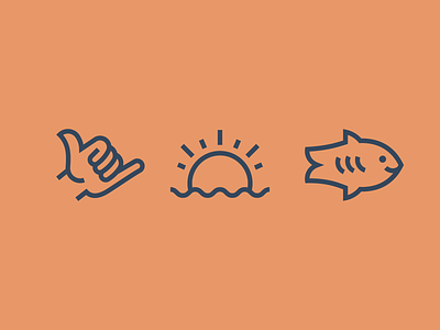 Coastin' beach fish icon design icon set iconography icons line icons ocean shaka sunset surf swim vibe