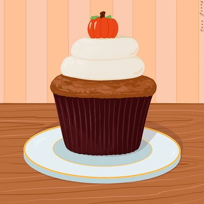 An autumn cupcake art artwork autum cake cupcake design illustration illustrator pumpkin sweet