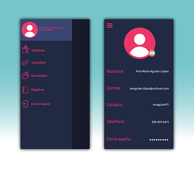 Información de perfil app design ui