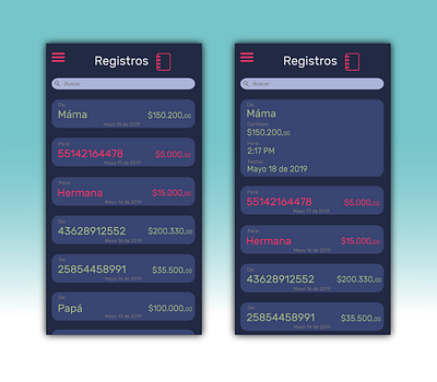 Pantalla registros app design ui