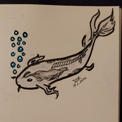 Koi Fish: Day 1 of Inktober black fish illustration ink inktober inktober2020 koi koi fish