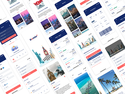 Domino App - Travel Booking asia booking buses card china europe figma fly good hotel plain pro skyscanner ticket train travel ui kit ux