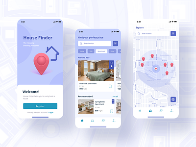 House Finder App booking design housing light travelling ui ux