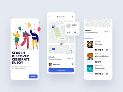Party Search event location map map design mobile app mobile design mobile ui navigation party ui