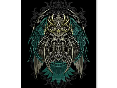 skulled and owl art artwork culture design drawing graphic art illustration illustrator masked owl