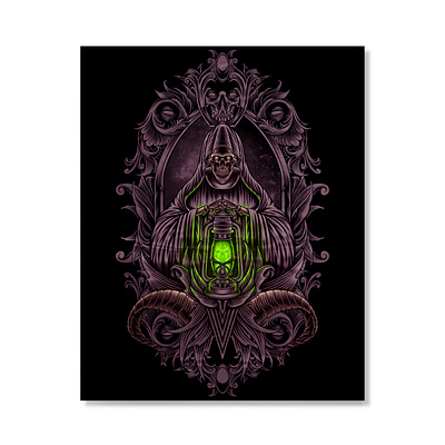 grim repear green lamp art artwork design drawing graphic art grim reaper grimreaper illustration illustrator ornament skull skull art