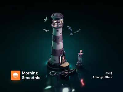 Amongst Stars 3d 3d art blender blender3d contrast dark diorama illustration isometric isometric design isometric illustration lighthouse lighthouse logo low poly night ocean oceanic sea