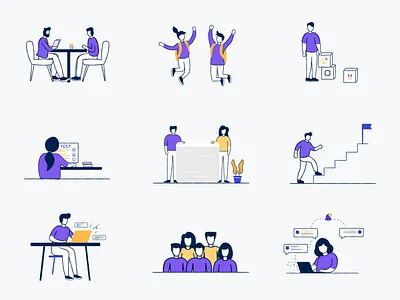 Landing Page Illustration Set character illustration crayon education illustration illustrations illustrations／ui kit landing page minimal purple stroke illustration students style ui ui design