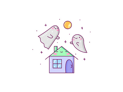 Sweet Nightmare adobe illustrator cartoon cartoon character cartoon illustration cute illustration cuteart ghosts house illustration kawaii art moon spooky vector vector illustration