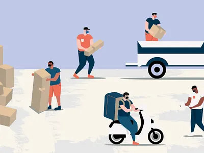 out for delivery boxes delivery design flat illustration scooter vector