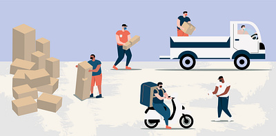 out for delivery boxes delivery design flat illustration scooter vector