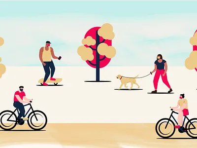 park cycle design dog exercise fitness flat illustration jogging park trees vector