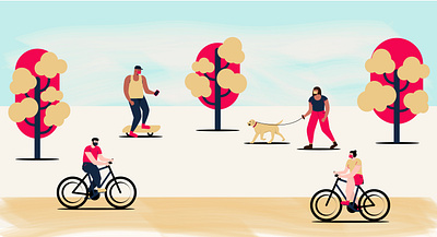 park cycle design dog exercise fitness flat illustration jogging park trees vector