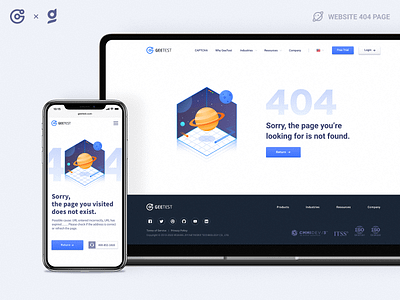 404 Web Page 404 page blue design geetest icon illustration planet ui vector web web design