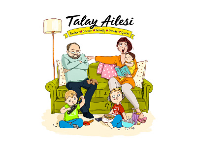 Lovely Family 2d design armchair book characterdesign characters concept creative cute cute fami father floor lamp food funny house situation illustration kids mother story story design