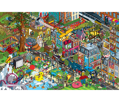 Guinness World Records 2021 Book Cover - Full Illustration city cityscape detail graphic illustration illustrator isometric people pixel art vector