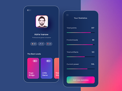 App for Gamers 🚀 android app app design apple application boxes dark darkmode game game art ios mobile profile progress progressbar ui user uxui