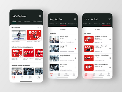 Workout library app concept design explore filter fitness library mobile product design training ui ux workout
