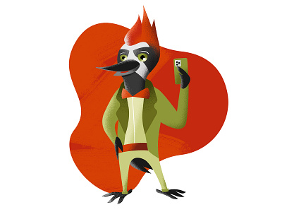 Dandy Pecker - final art bird birds cartoon character character design characterdesign charater design design digital art flat funny character gradient green hipster illustration red texture vector woodpecker