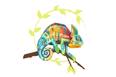 chameleon animal illustration chameleon colourfull colours creative design design art illustration illustration art illustration design illustration digital illustrator leaf logo nature art vector vector illustration