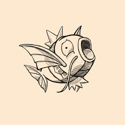 Sketchy Magikarp barbells challenge crown design illustration inktober inktober2020 nintendo pikachu procreate