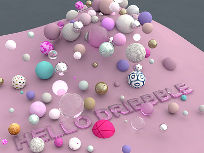 Hello Dribbble 3d 3dartist ball balls c4d colorful first shot hello illustration typography ui