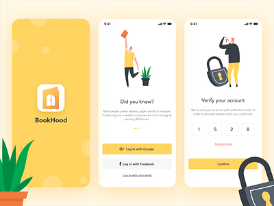 Book sharing app concept app app design books concept design illustration login onboarding orange share splash ui uiux ux yellow