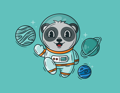 Space Panda animal astronaut bear branding character character design creative cute cute animal cute animals design dribbble flat design graphic illustration lineart panda space stars vector