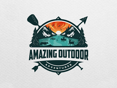 Amazing Outdoor Logo Design art brand brand identity campaign deer design flat forest graphics icon illustraion latest logo logotype mountain river trendy vector wild wildlife