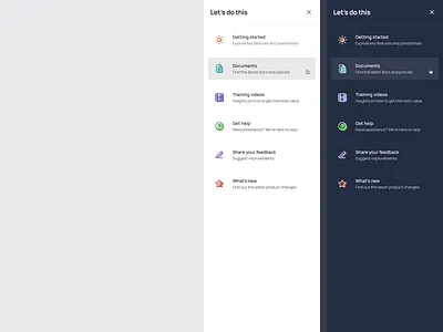 Guide Panel documents drawer feedback getting started guide guidelines help panel training whats new