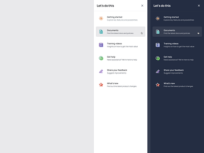 Guide Panel documents drawer feedback getting started guide guidelines help panel training whats new