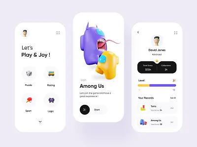 Game Center App among us app application character design figma flat game game center illustration product design ui ux