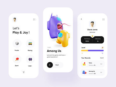 Game Center App among us app application character design figma flat game game center illustration product design ui ux