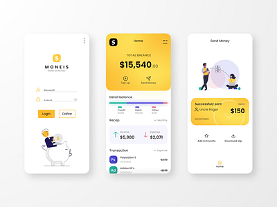 Moneis Money Management App - UI Design Exploration expense finance income money management transaction ui uidesign