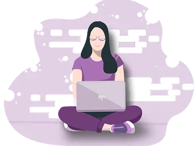 lady with lapy with cute smile on face corona situation design flat flat illustration graphic design illustration job application online course online marketing vector work from home