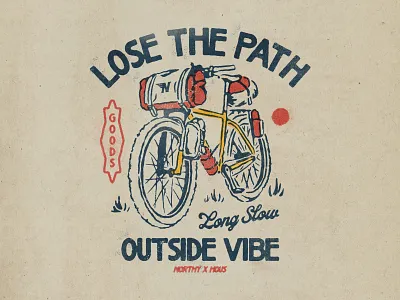 Lose The Path badge design bicycle bike comic gravel handdrawn illustration mountain bike nature tshirt design vintage design wild
