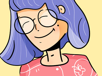 Round Glasses 🎑 cute design face fun girl girl character happy illustration minimal purple purple hair yellow