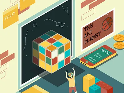 Hello Dribbble! debut dribbble illustration isometric space vector vector art weird