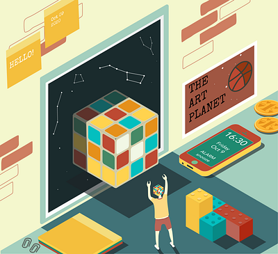 Hello Dribbble! debut dribbble illustration isometric space vector vector art weird