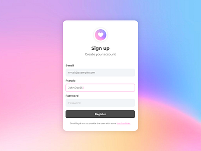 Minimalist signup form - Dating app dating dating app dating website datingapp gradient design register register form register page sign up sign up form signup signup form signup popup signupform ui form