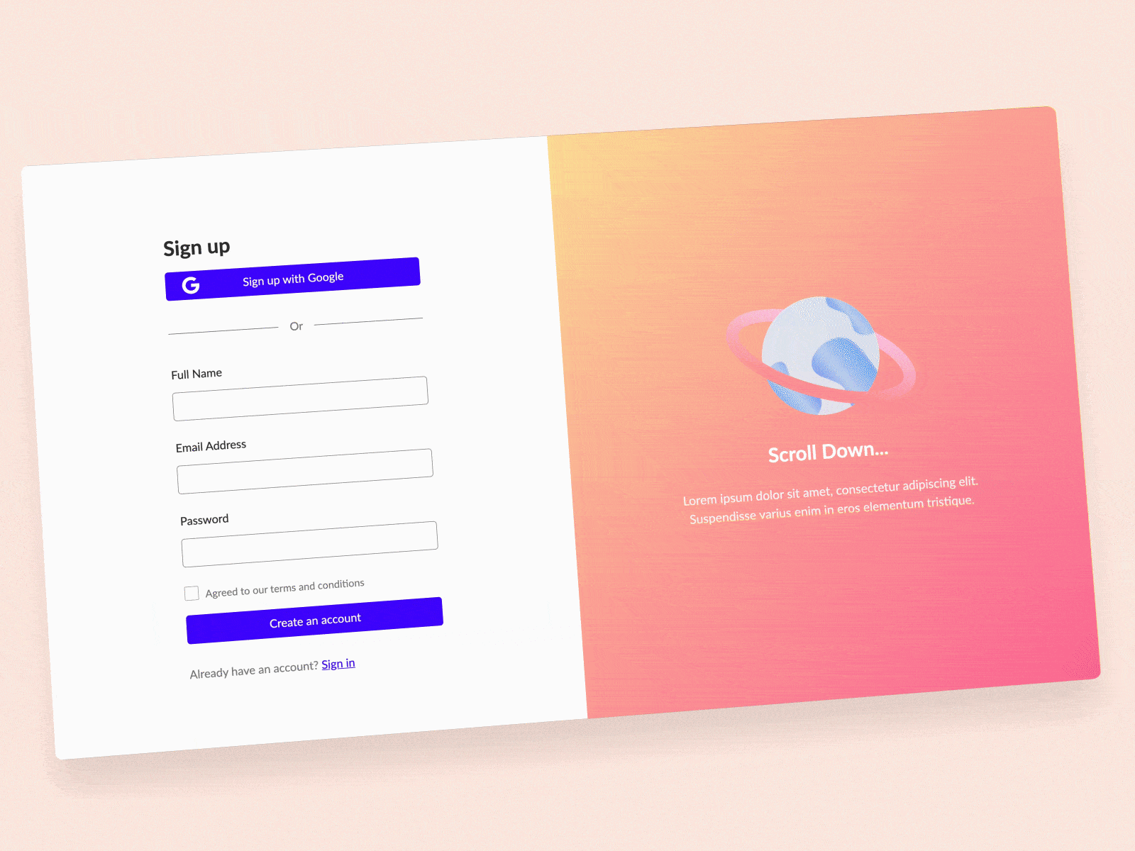 Sign Up Page Scroll Animation animation scroll uidesign webflow website